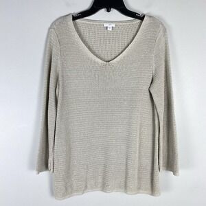 J Jill Knit Top Womens Sz M Linen Blend Long Sleeve Fisherman Airy Quiet Luxury